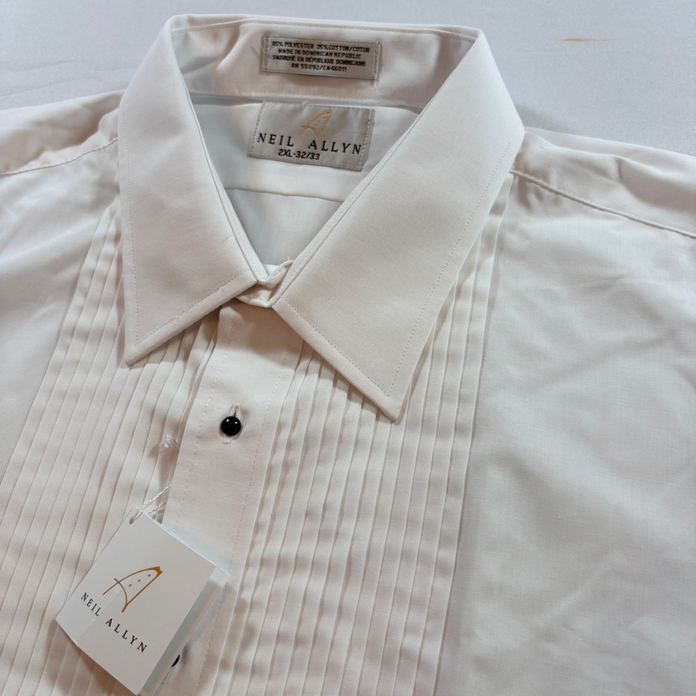 Neil Allyn Tuxedo Shirt Mens 2XL-32/33 White Pleated Wing Collar Formal Dress